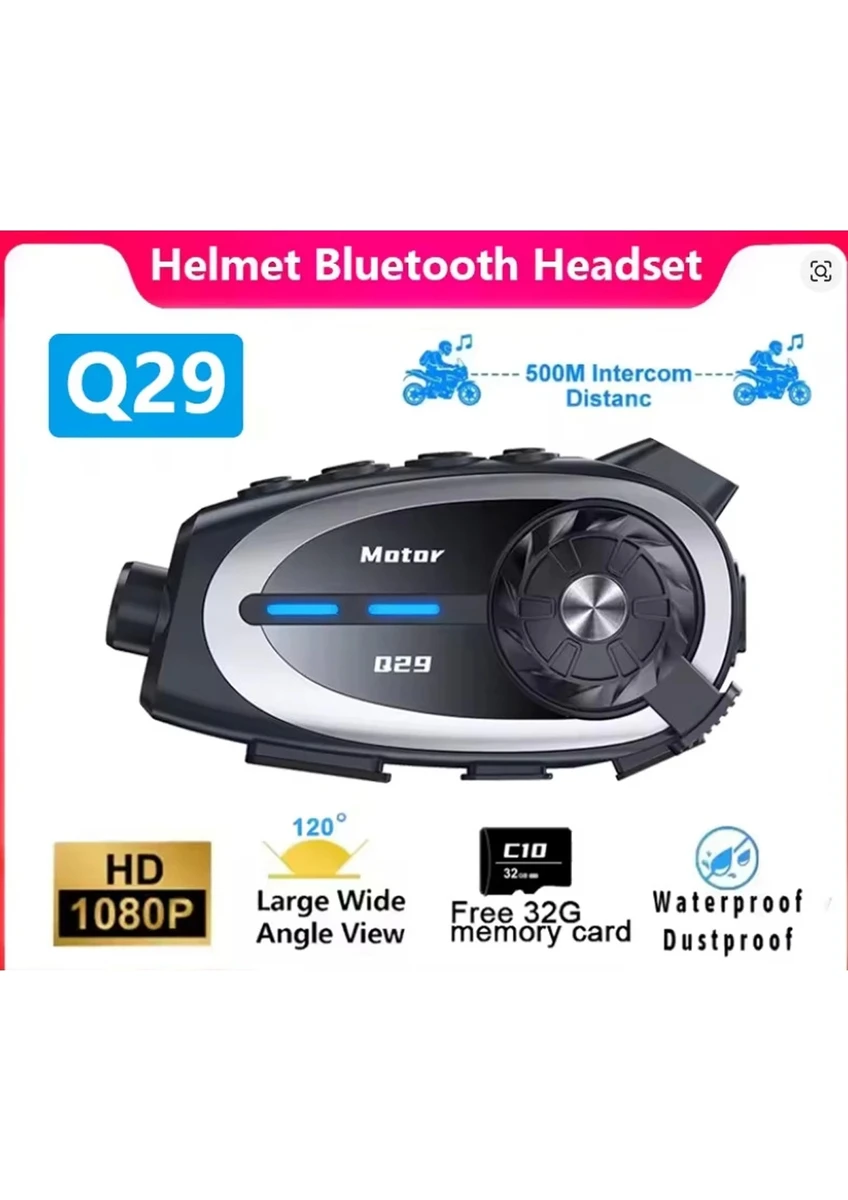 Bilişim Burada Interkom Kameralı Q29 1080p Video Kayıt 5-4 Bluetooth Ai Asistan Özellikli Motorcu Kulaklık